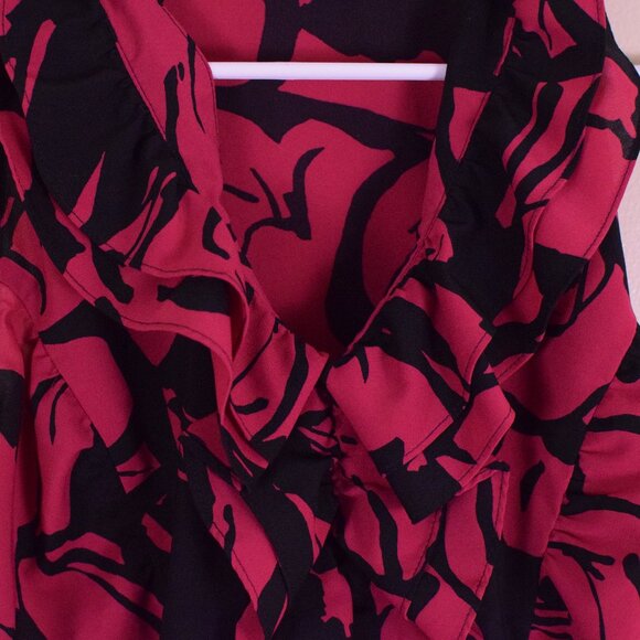 Express Women's Pink & Black Floral Ruffle Sleeveless Top Party Club Cocktail M - Picture 4 of 9